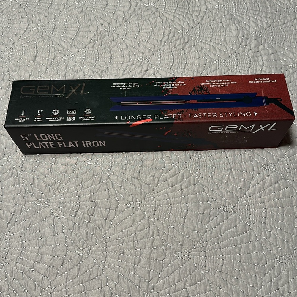 GEM XL 5” Long Plate Flat Iron for Straightening Hair , New in Box